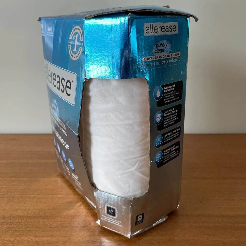 NEW AllerEase Waterproof FULL Polyester Zip Allergy Mattress Protector, Warranty